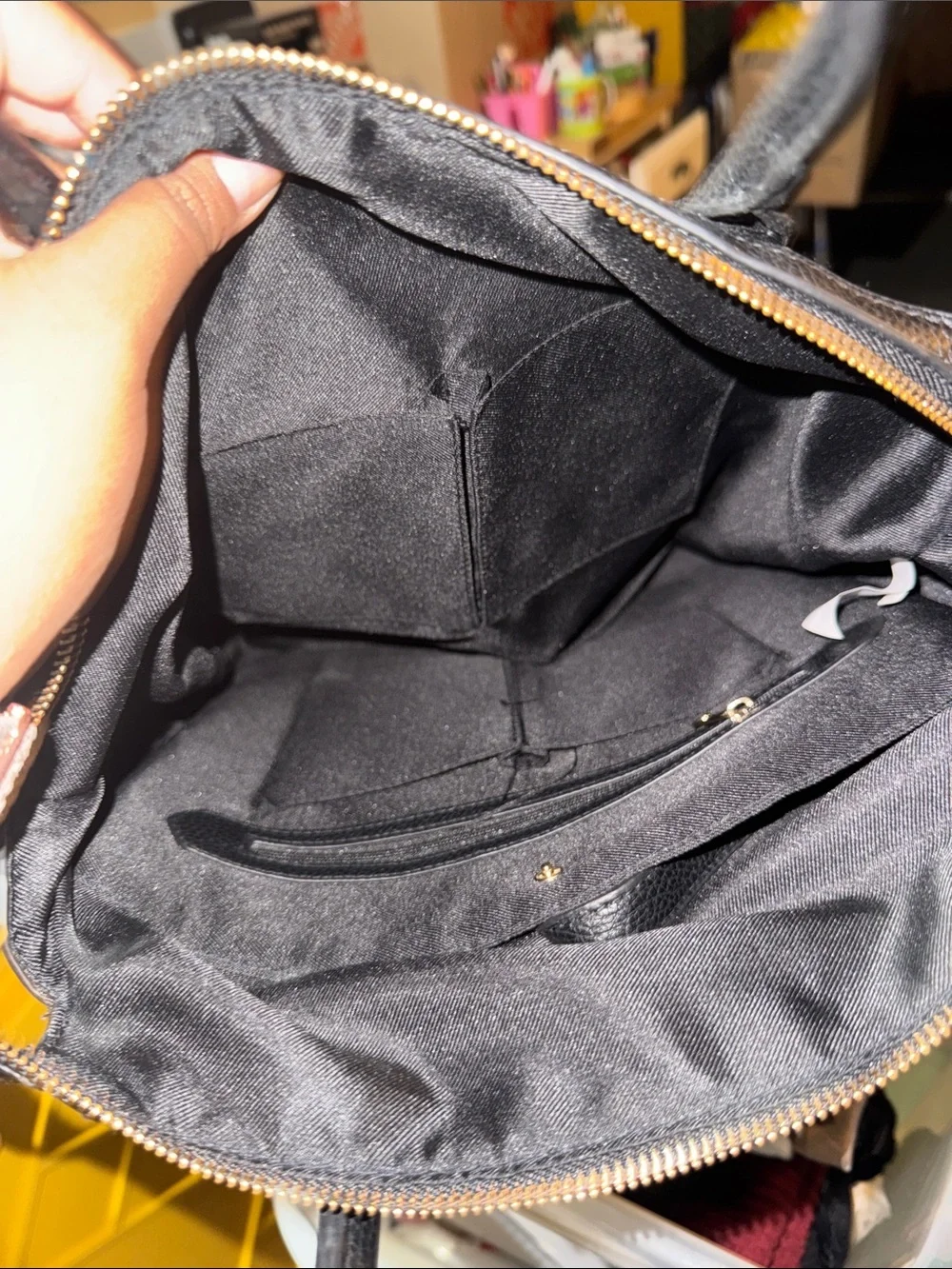 a new day Black Leather Backpack with Gold Zipper Accent